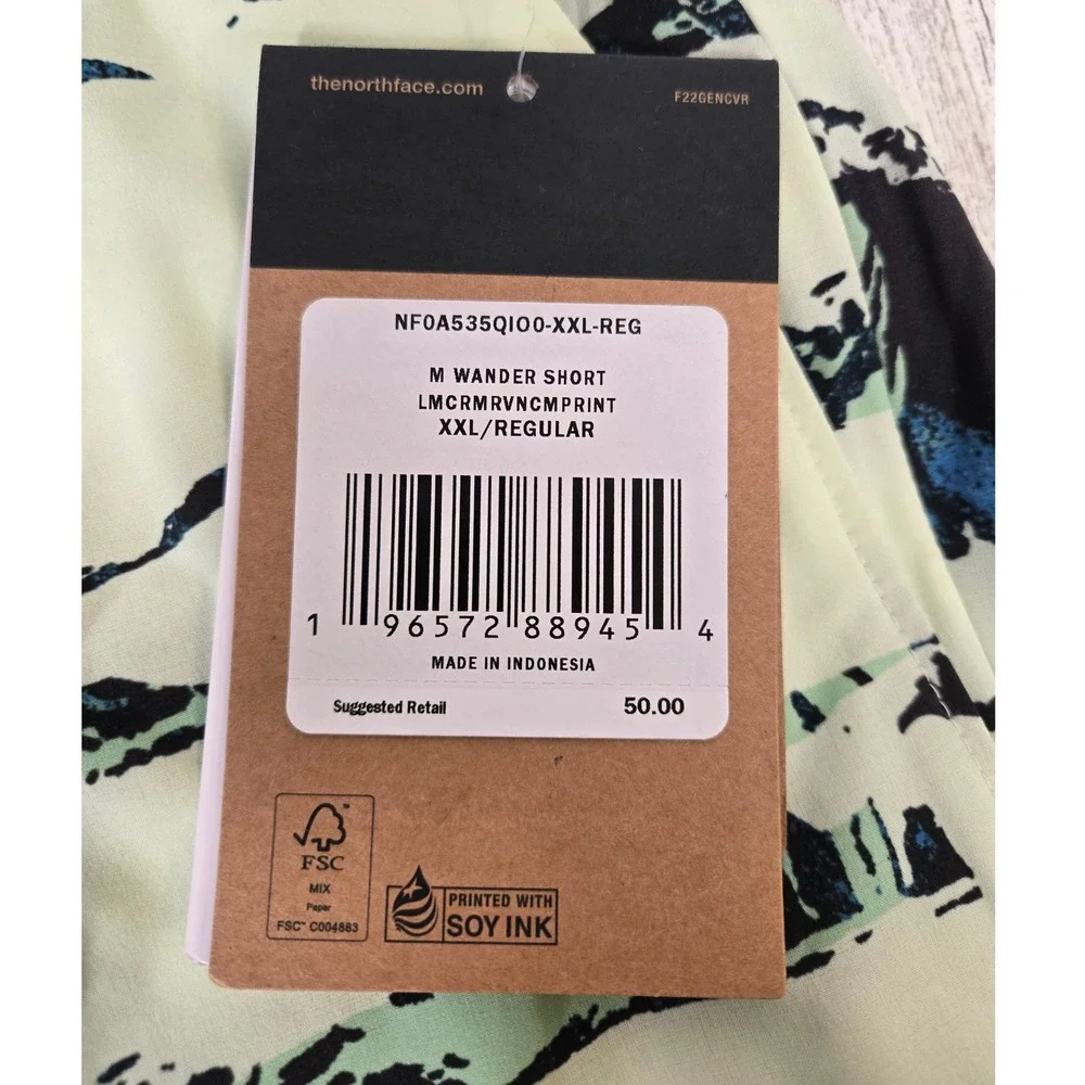 The North Face Mens Wander Short XXL Lime Cream Raven Canyon Print NF0A535QIO0